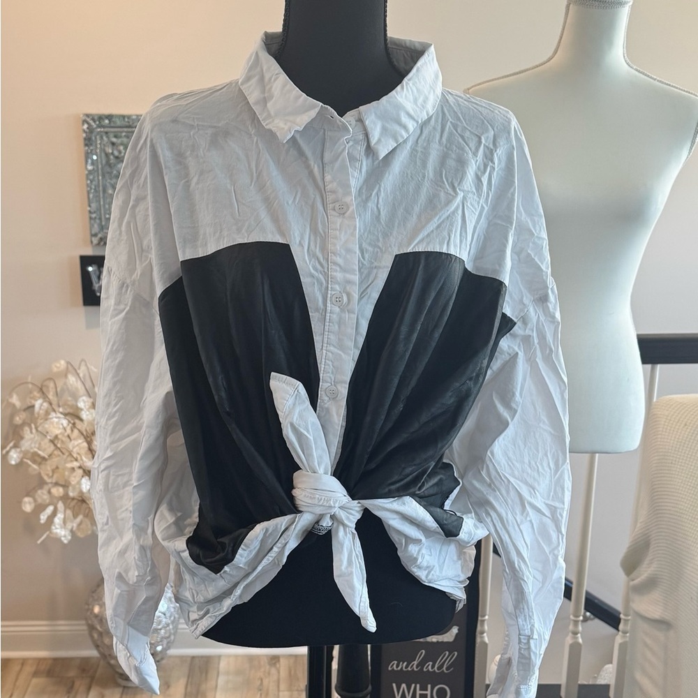 SHEIN Black and White Button Down Shirt